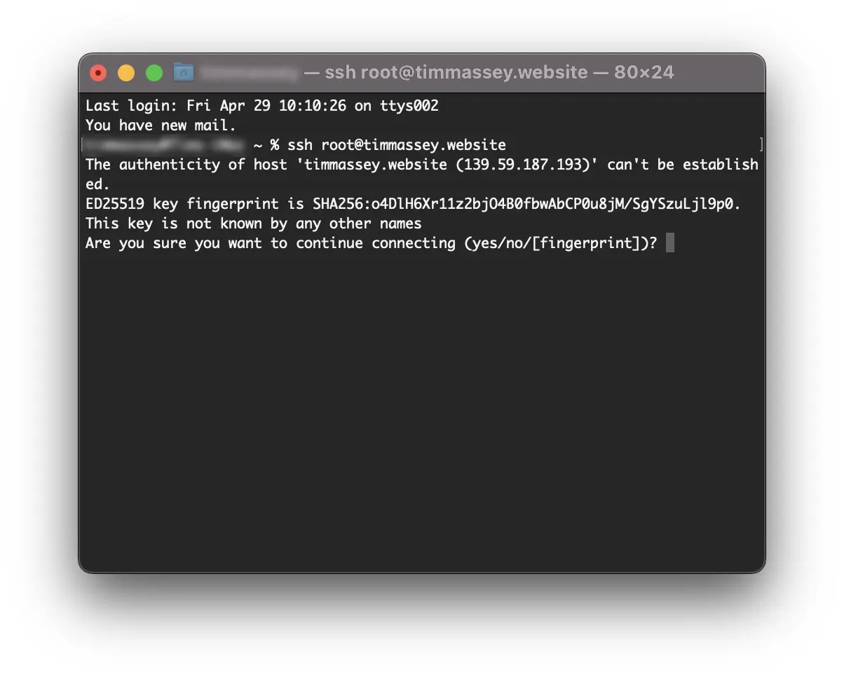 Initial login to DigitalOcean Droplet on MacOS Terminal