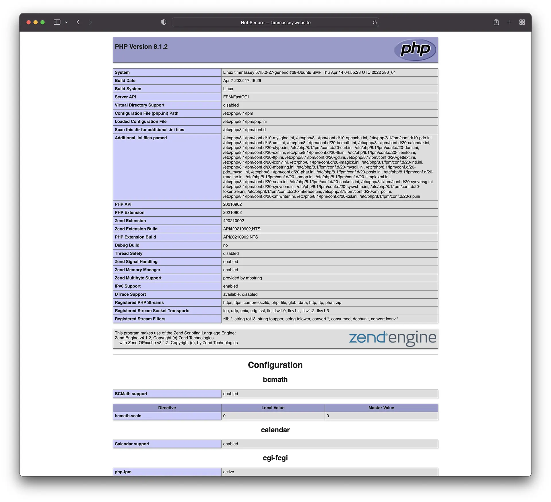 PHP test webpage