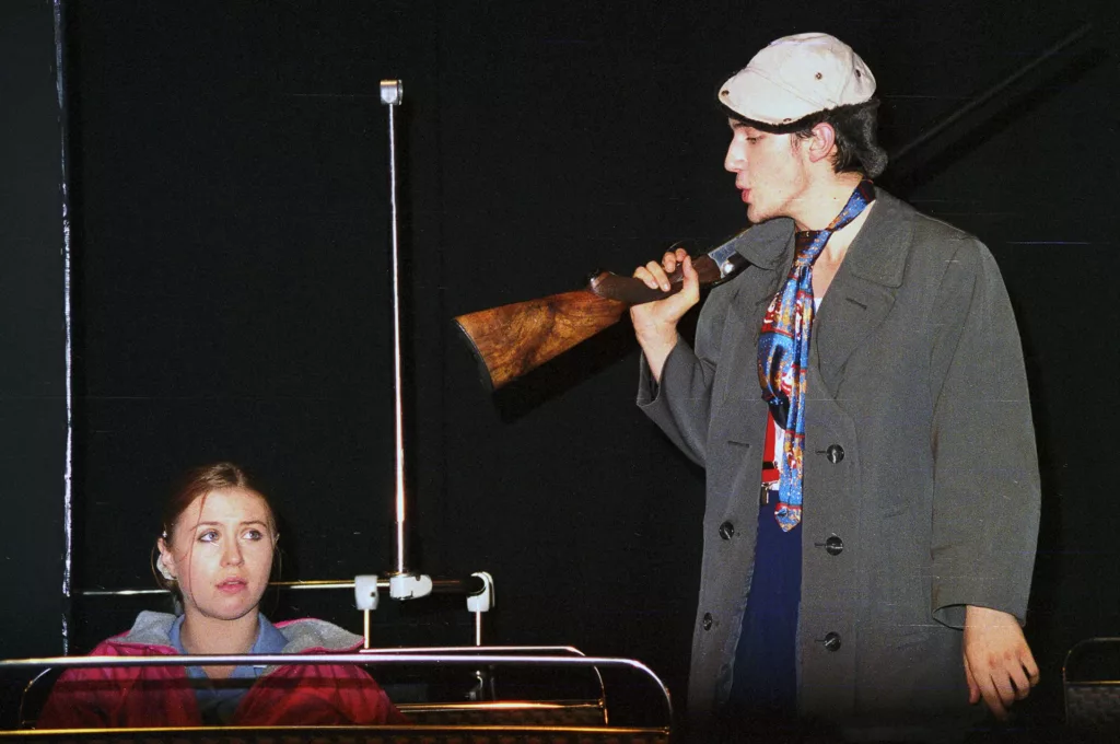 Rachael Lane as Stella and Gavin Martin as Johnny in Christmas with Johnny and Dee by Tim Massey, QEH Theatre, Bristol, 26 October 2001