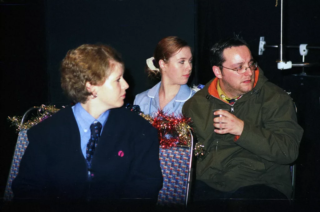 Helen Colley as Carole, Rachael Lane as Stella and Simon Polley as Dee in Christmas with Johnny and Dee by Tim Massey, QEH Theatre, Bristol, 26 October 2001