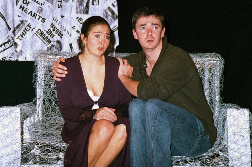 Noni Lewis as Diane and Dan Winter as Tea Leaf in Have-a-Go Hero by Tim Massey, QEH Theatre, Bristol, 26 October 2001