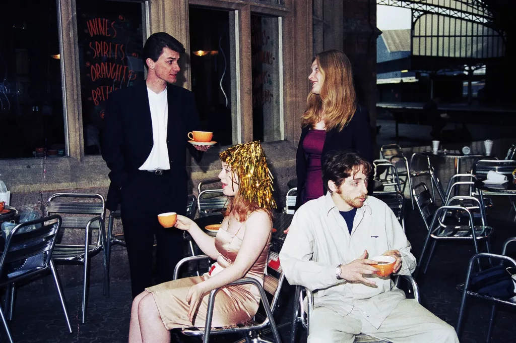 Nick Wilkes as Ben, Nicola Rope as Emma, Rachael Lane as Wendy and Murray Andrews as Greg in Bacon Sandwich by Tim Massey, Temple Meads Station, Bristol, 22 April 2001