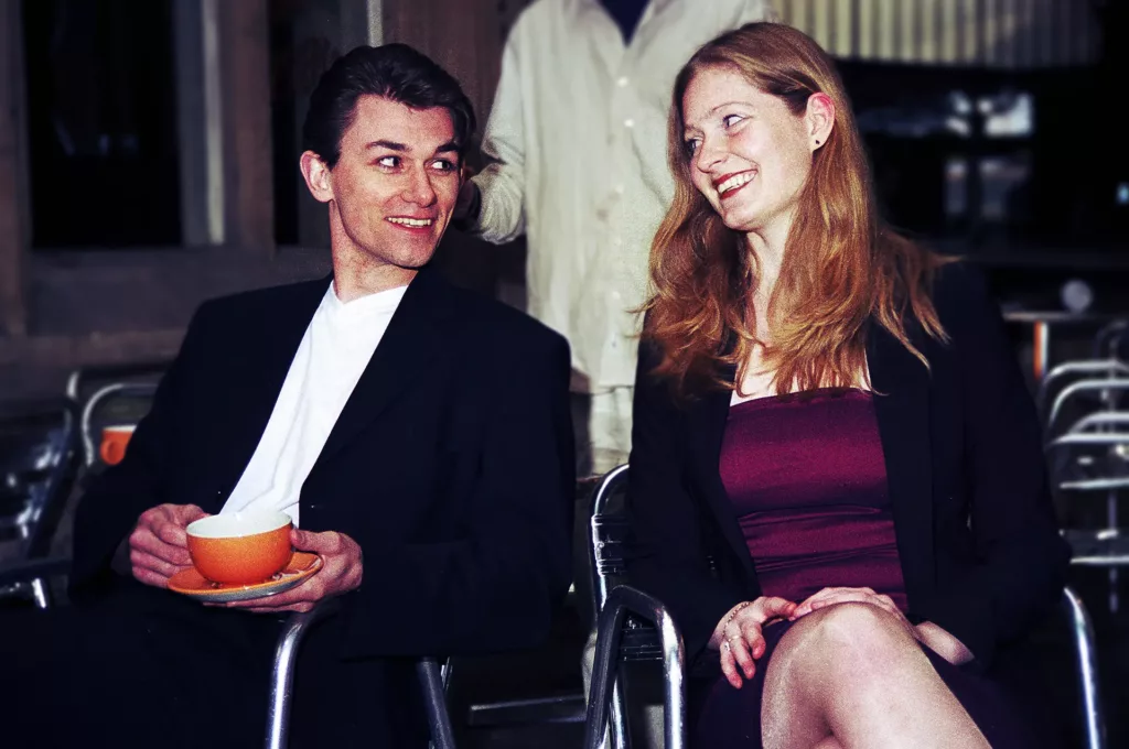 Nick Wilkes as Ben and Nicola Rope as Emma in Bacon Sandwich by Tim Massey, Temple Meads Station, Bristol, 22 April 2001