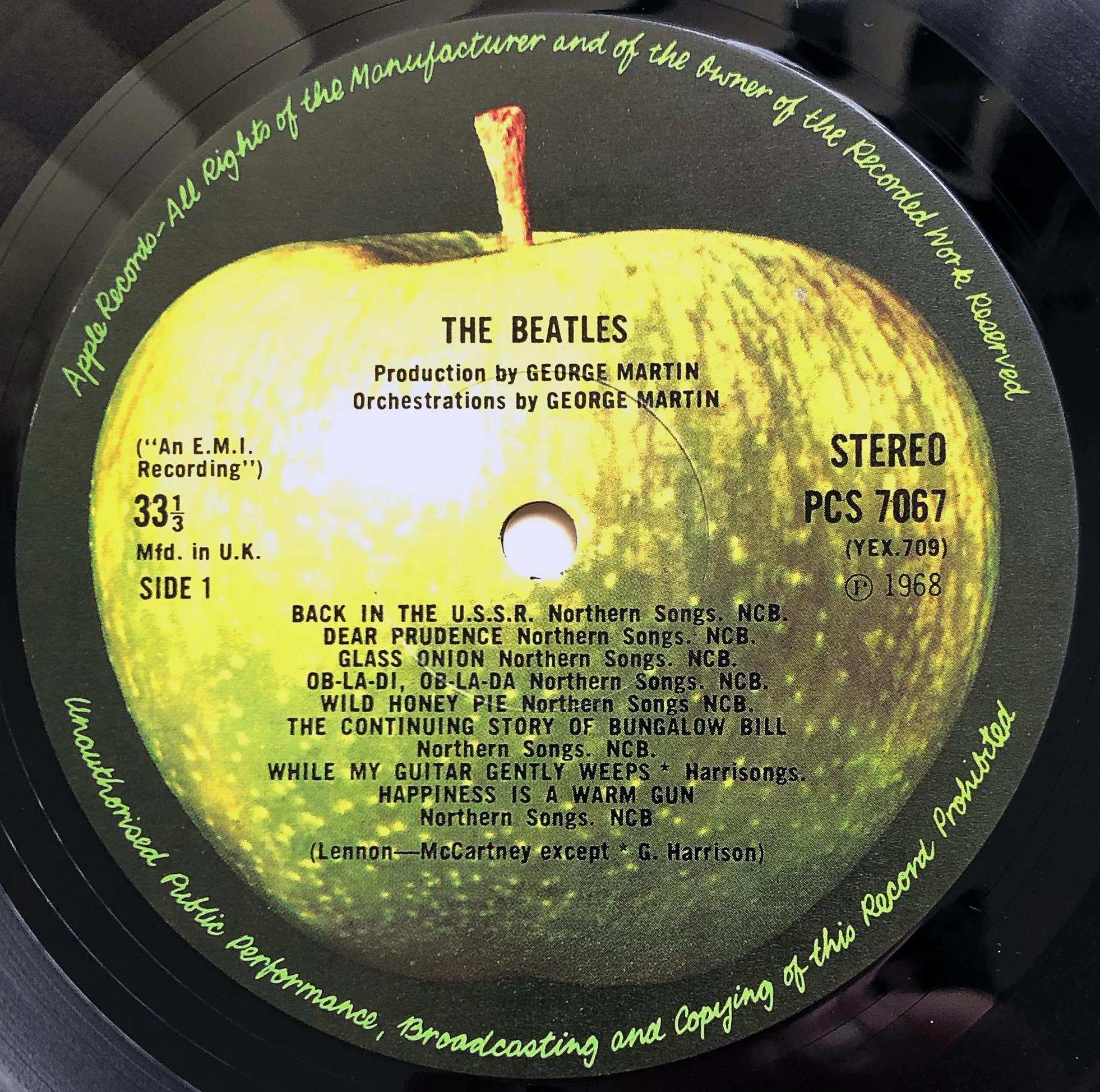 The label of side one of The Beatles' 1968 self-titled double album ('The White Album')